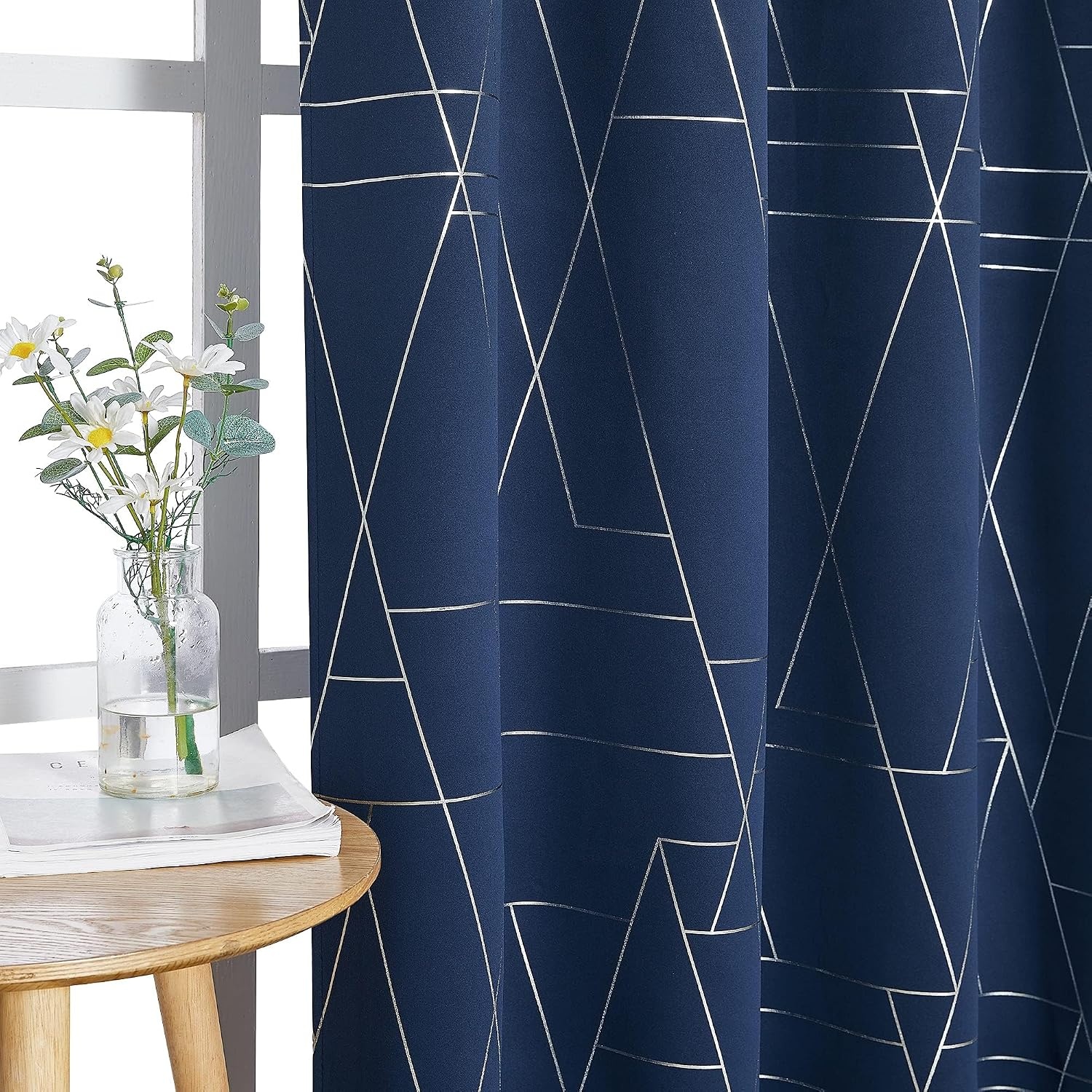 image:imageNICETOWN Grey Blackout Striped Pattern Curtains for Living Room 52 x 842 Navy