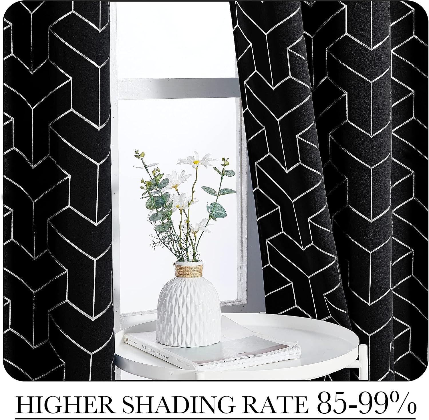 image:imageNICETOWN Grey Blackout Striped Pattern Curtains for Living Room 52 x 843 Black