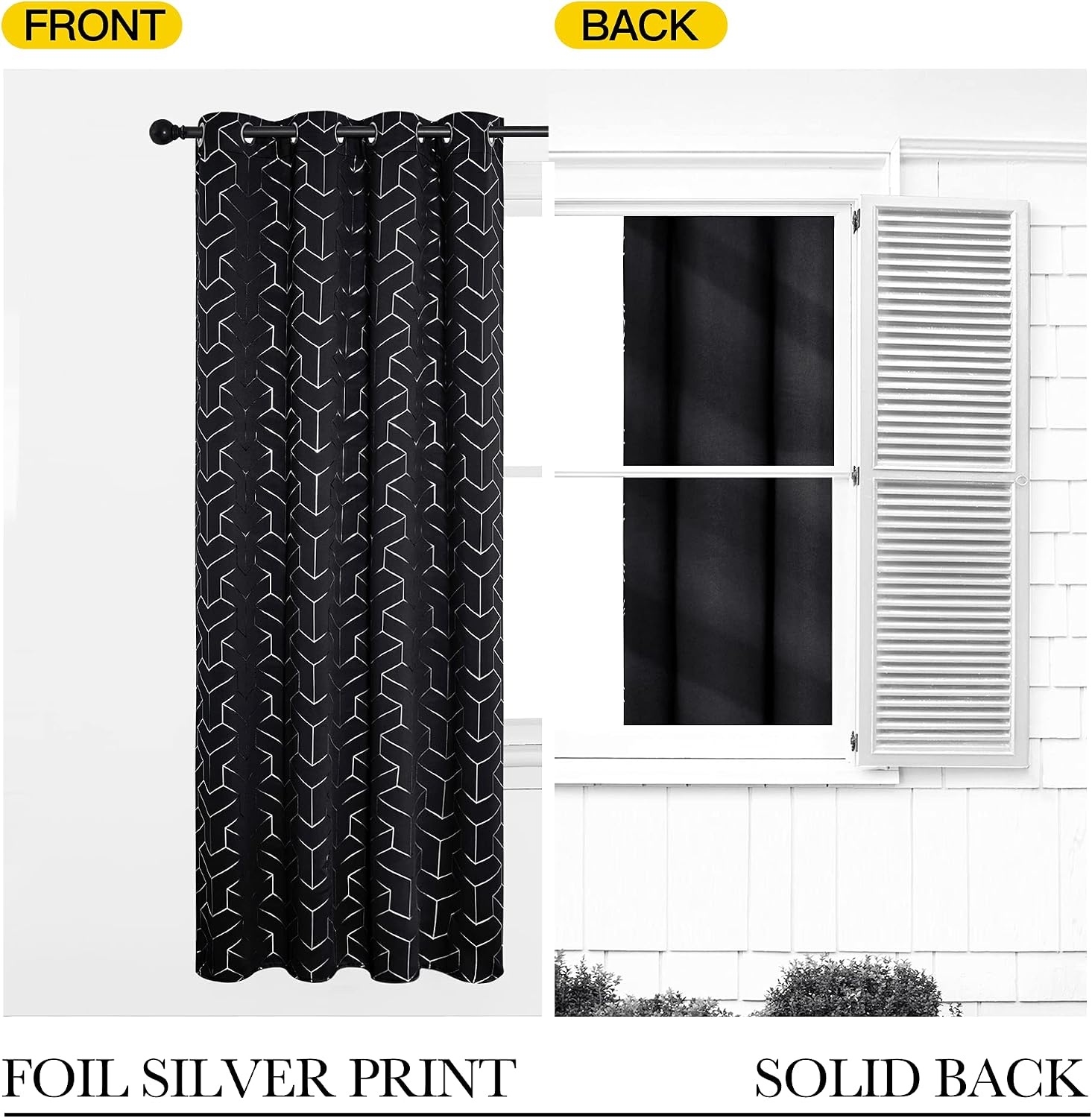 image:imageNICETOWN Grey Blackout Striped Pattern Curtains for Living Room 52 x 843 Black