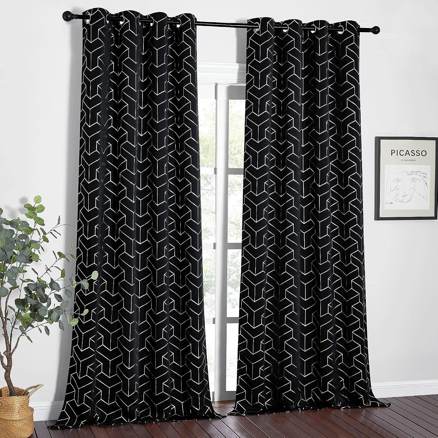 image:imageNICETOWN Grey Blackout Striped Pattern Curtains for Living Room 52 x 843 Black