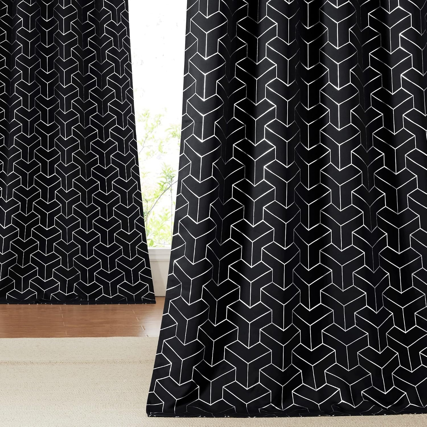 image:imageNICETOWN Grey Blackout Striped Pattern Curtains for Living Room 52 x 843 Black