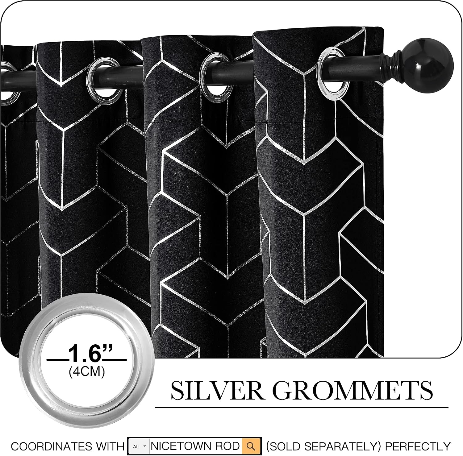 image:imageNICETOWN Grey Blackout Striped Pattern Curtains for Living Room 52 x 843 Black