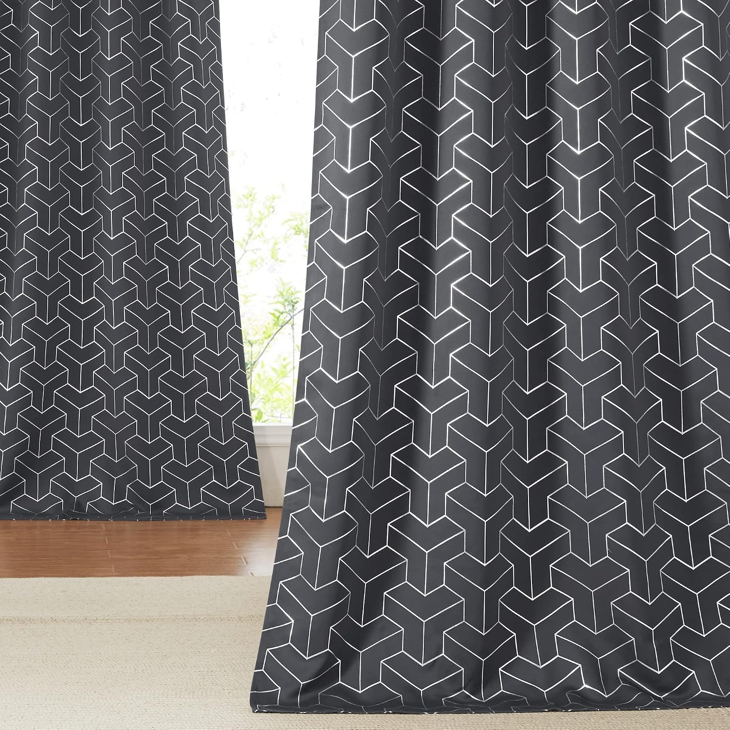 image:imageNICETOWN Grey Blackout Striped Pattern Curtains for Living Room 52 x 843 Grey