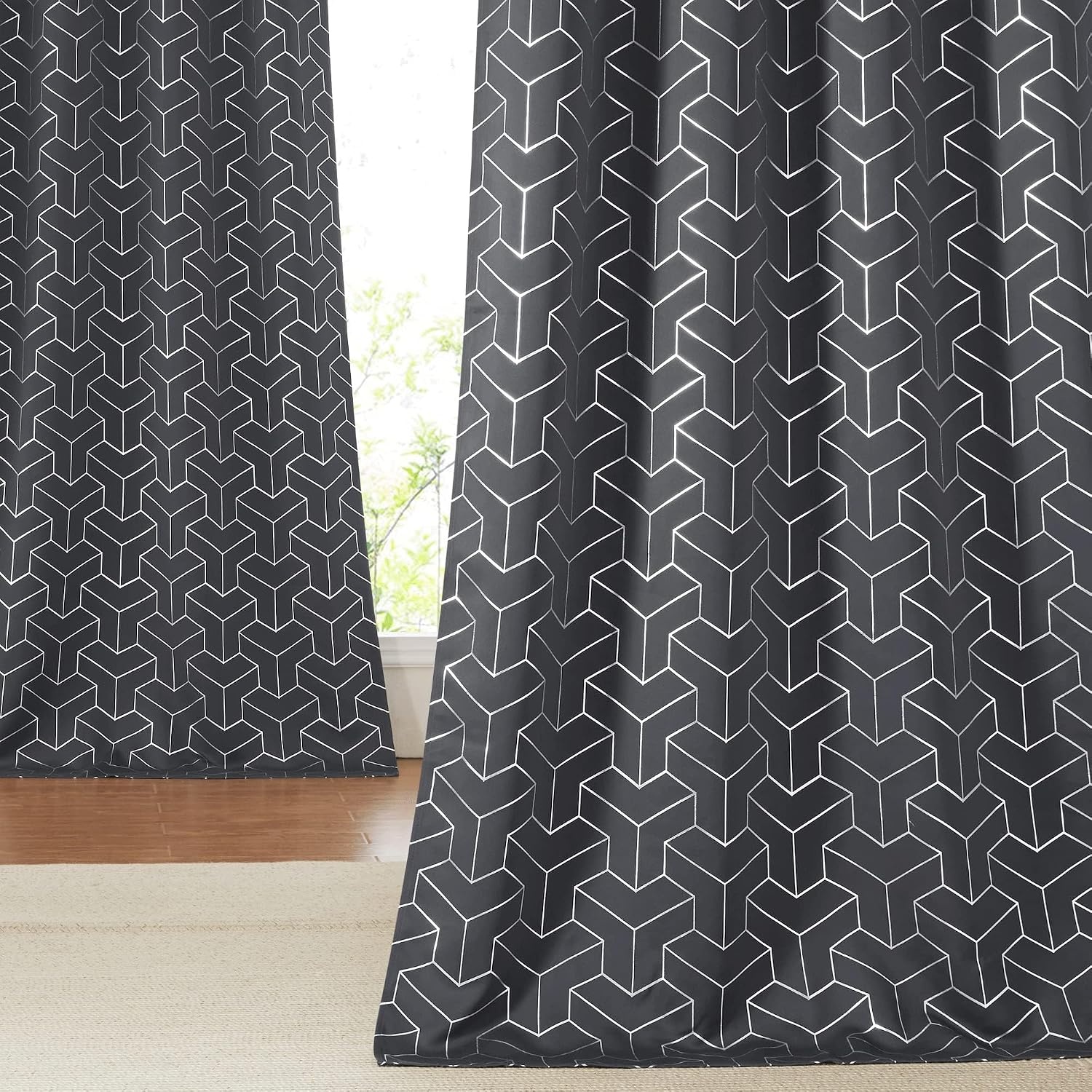 image:imageNICETOWN Grey Blackout Striped Pattern Curtains for Living Room 52 x 843 Grey