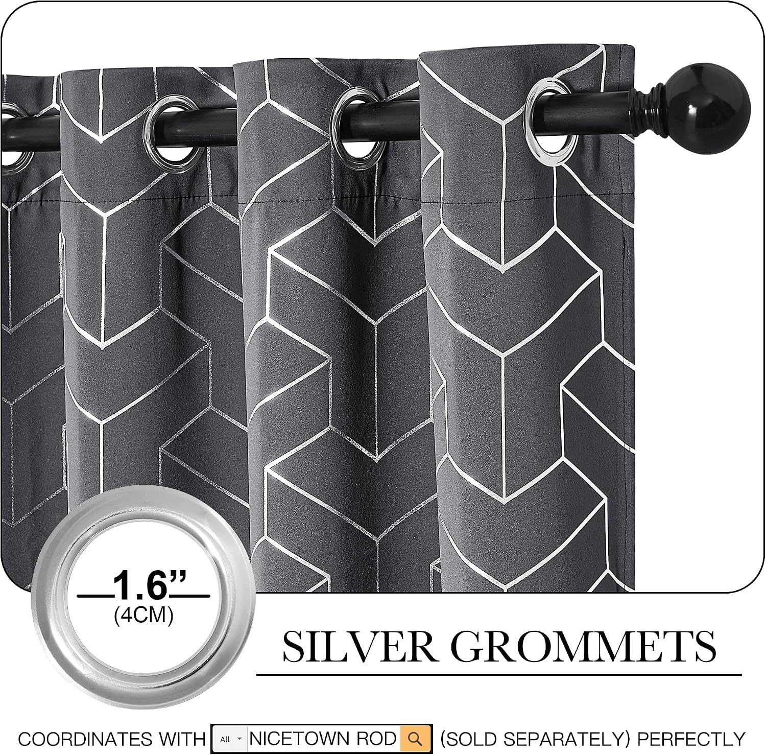 image:imageNICETOWN Grey Blackout Striped Pattern Curtains for Living Room 52 x 843 Grey