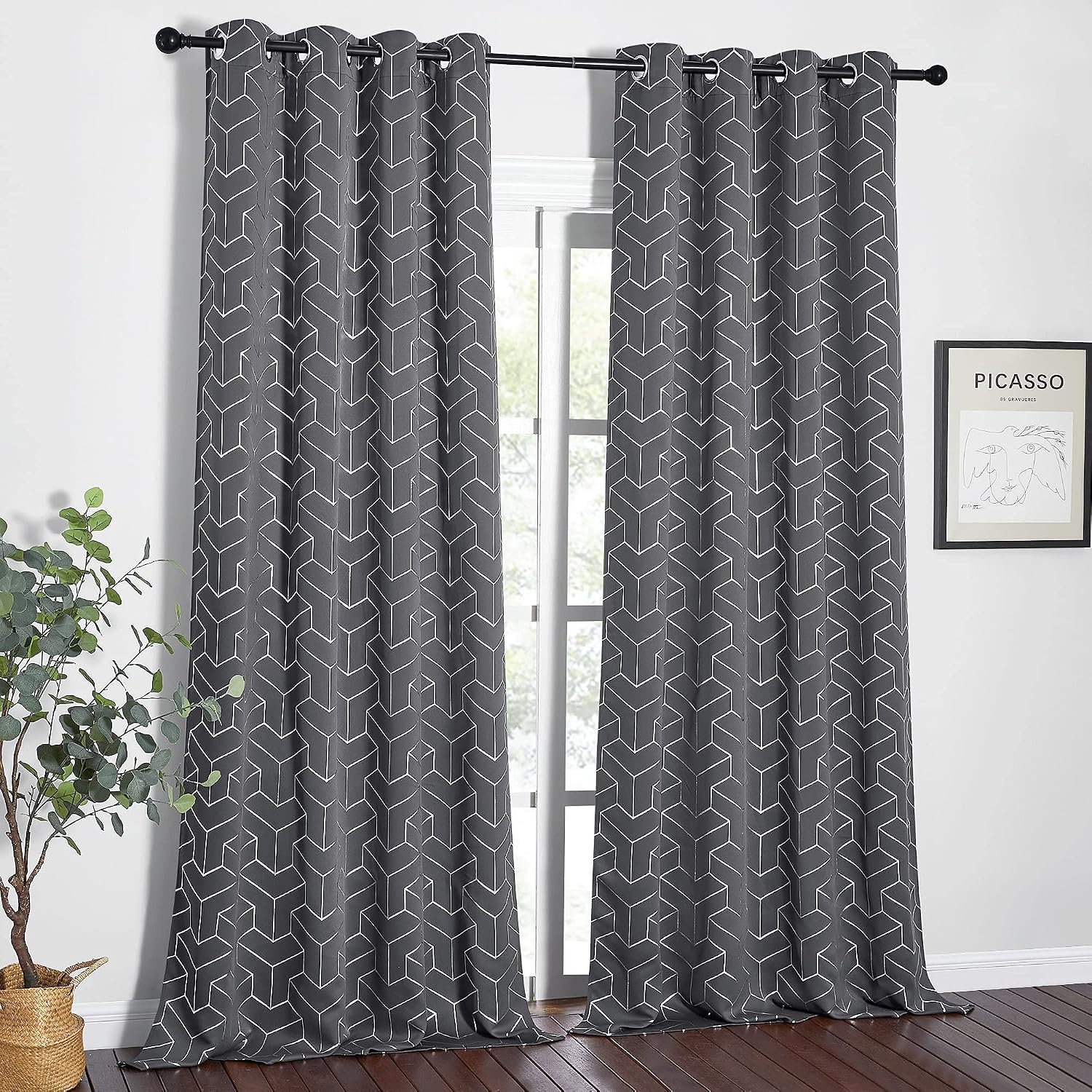 image:imageNICETOWN Grey Blackout Striped Pattern Curtains for Living Room 52 x 843 Grey