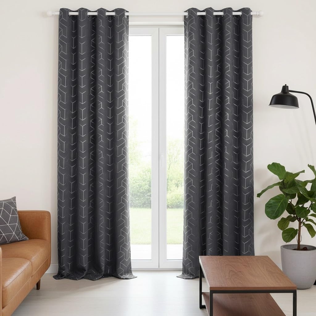 image:imageNICETOWN Grey Blackout Striped Pattern Curtains for Living Room 52 x 843 Grey