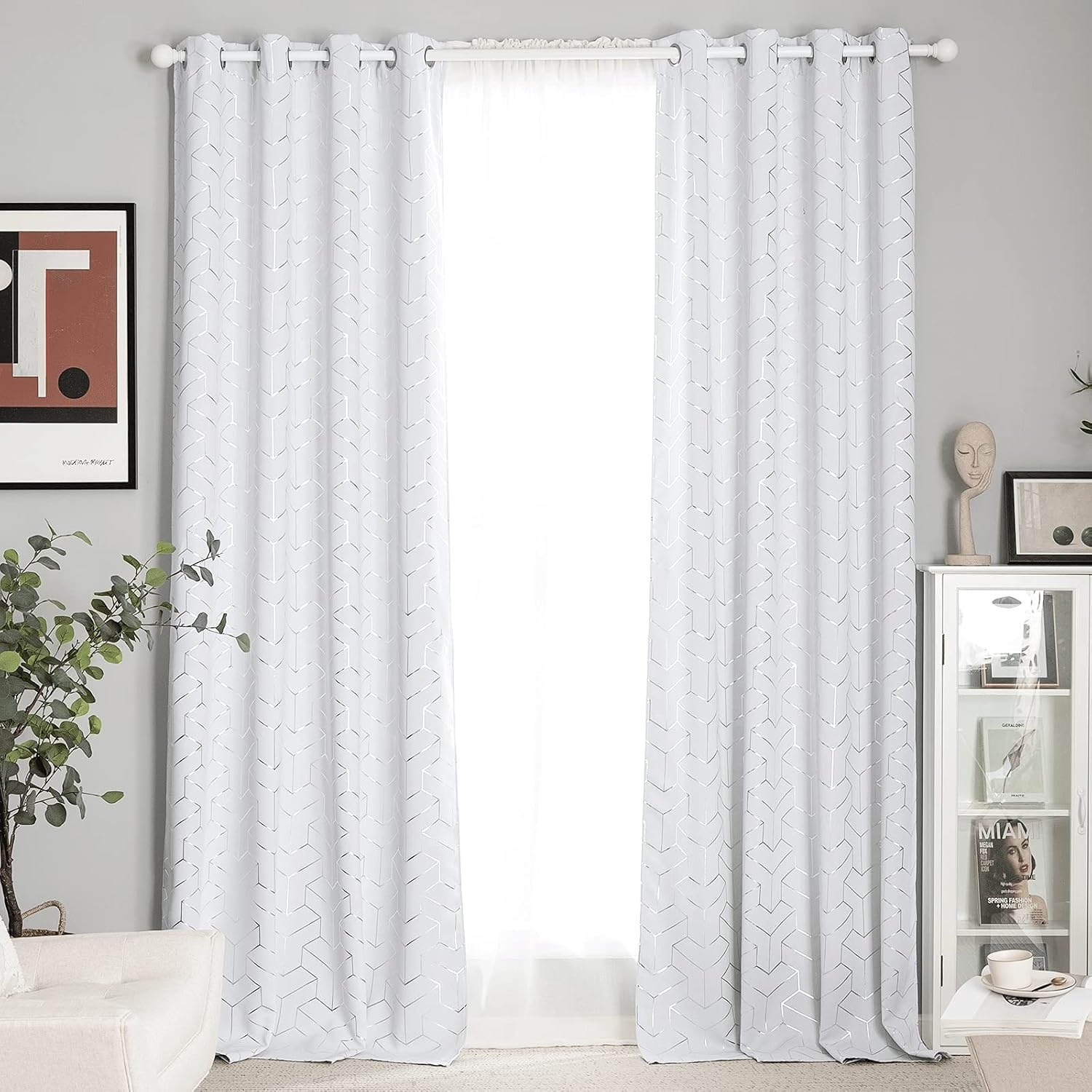 image:imageNICETOWN Grey Blackout Striped Pattern Curtains for Living Room 52 x 843 Greyish White