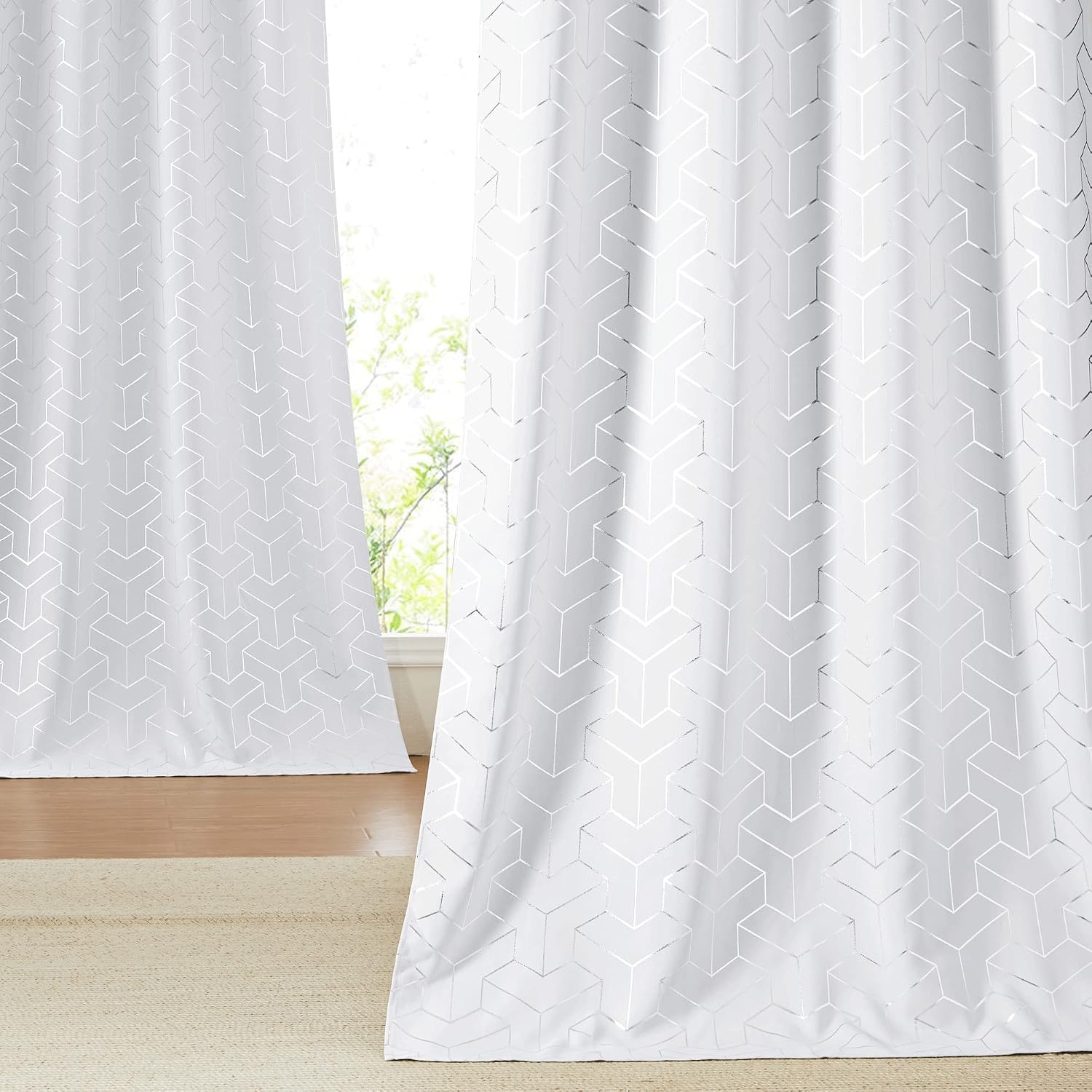 image:imageNICETOWN Grey Blackout Striped Pattern Curtains for Living Room 52 x 843 Greyish White