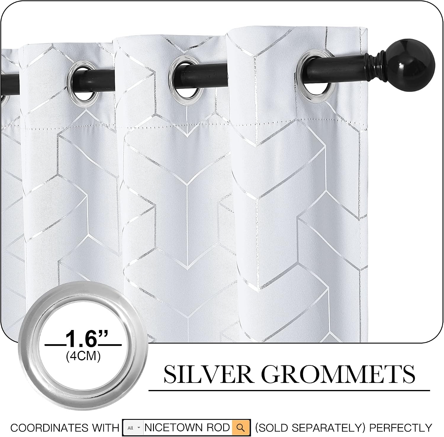image:imageNICETOWN Grey Blackout Striped Pattern Curtains for Living Room 52 x 843 Greyish White