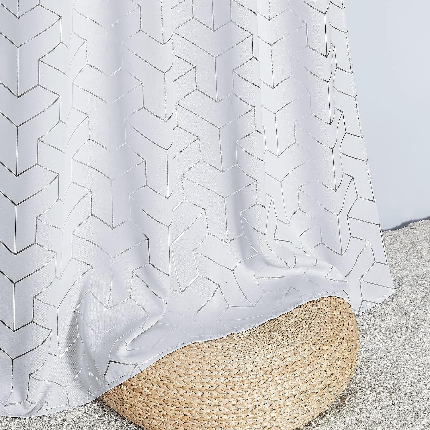 image:imageNICETOWN Grey Blackout Striped Pattern Curtains for Living Room 52 x 843 Greyish White