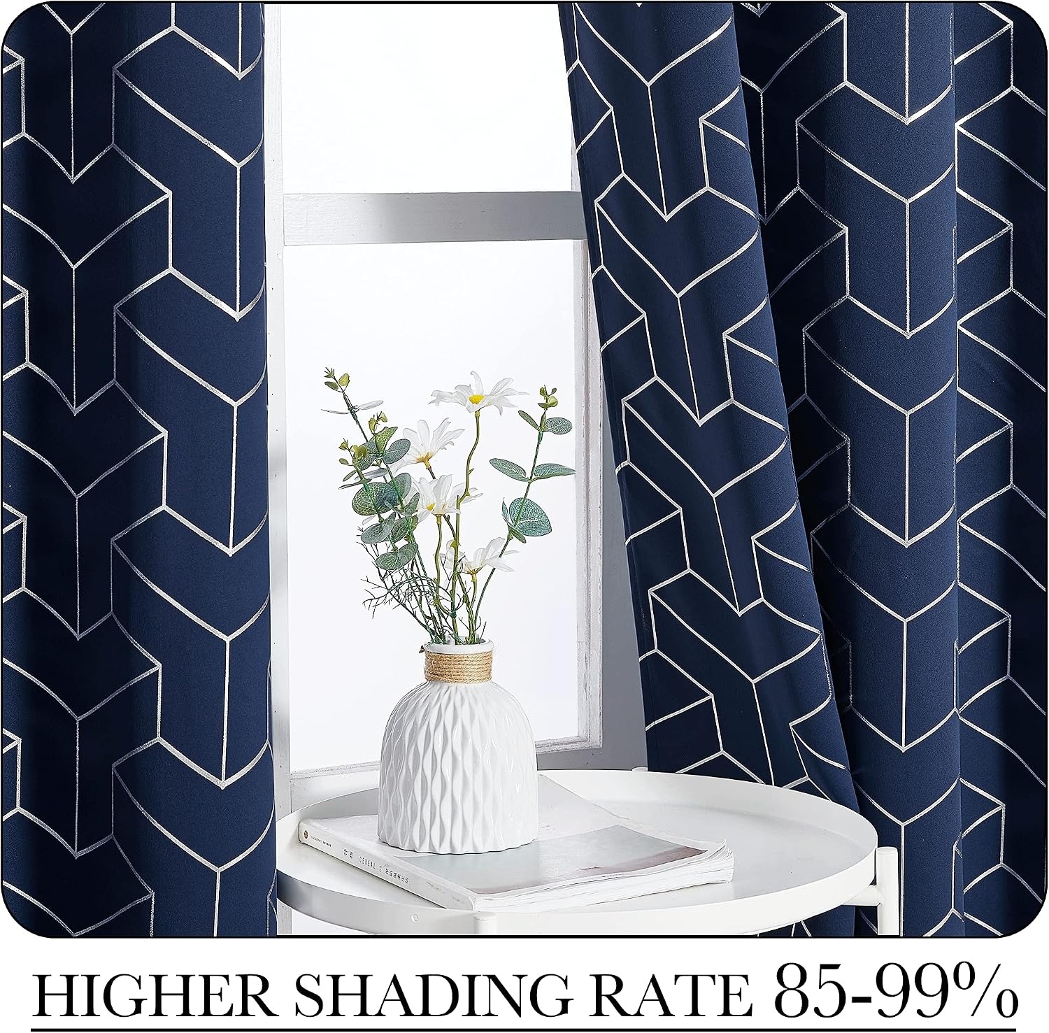 image:imageNICETOWN Grey Blackout Striped Pattern Curtains for Living Room 52 x 843 Navy
