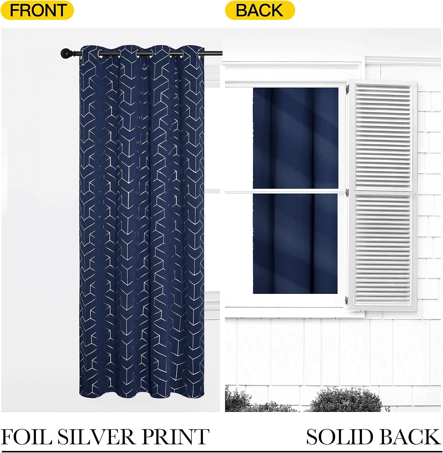 image:imageNICETOWN Grey Blackout Striped Pattern Curtains for Living Room 52 x 843 Navy