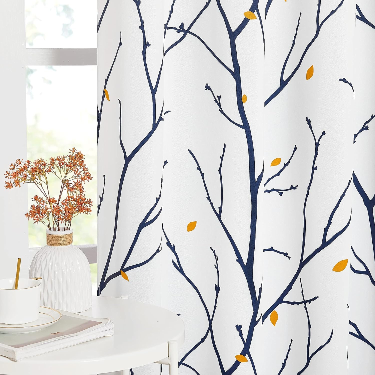 image:imageNICETOWN Grey Blackout Striped Pattern Curtains for Living Room 52 x 843 Navy