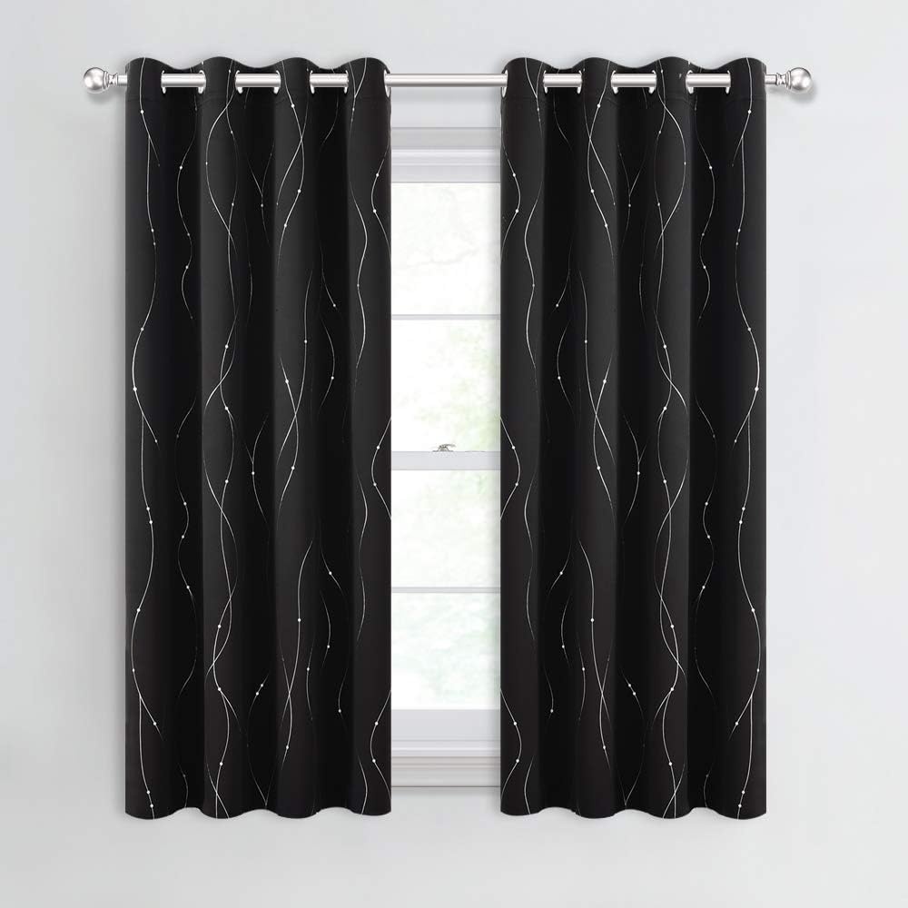 image:imageNICETOWN Grey Blackout Striped Pattern Curtains for Living Room 52 x 844 Black