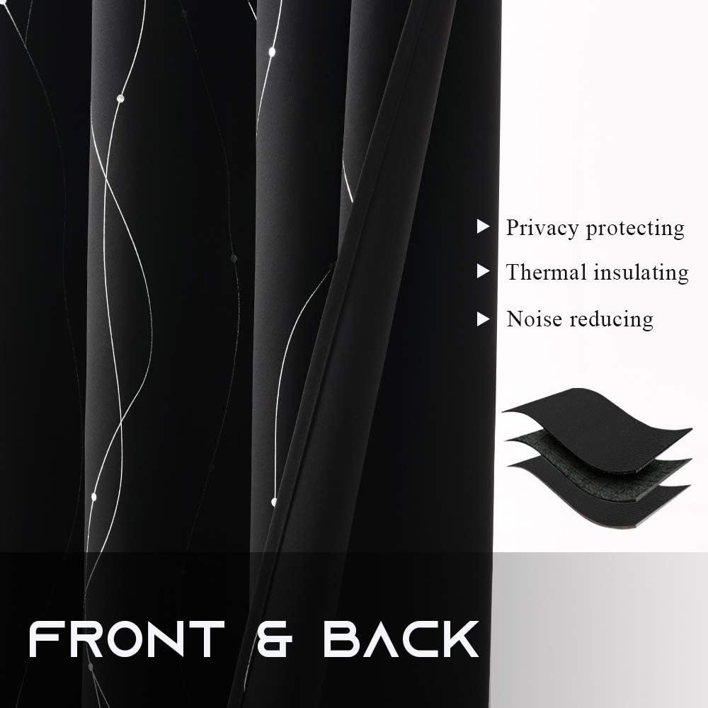 image:imageNICETOWN Grey Blackout Striped Pattern Curtains for Living Room 52 x 844 Black