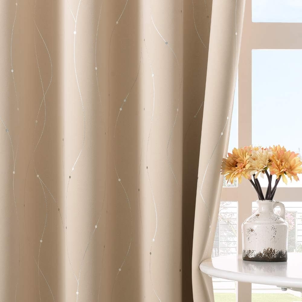 image:imageNICETOWN Grey Blackout Striped Pattern Curtains for Living Room 52 x 84Biscotti Beige