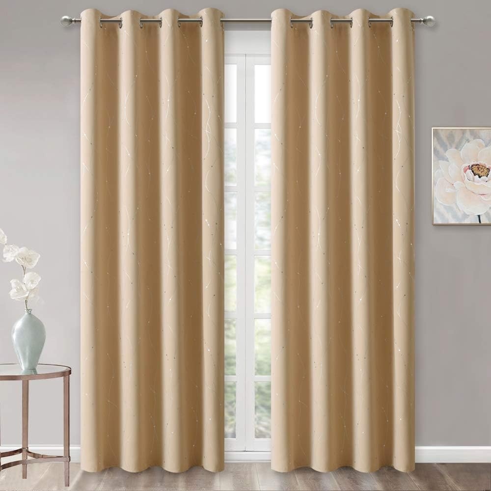 image:imageNICETOWN Grey Blackout Striped Pattern Curtains for Living Room 52 x 84Biscotti Beige