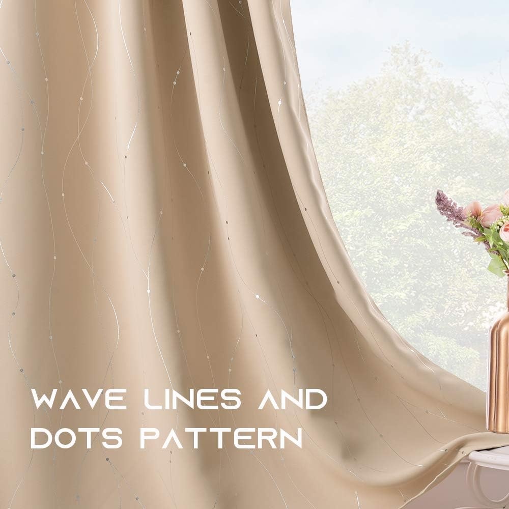 image:imageNICETOWN Grey Blackout Striped Pattern Curtains for Living Room 52 x 84Biscotti Beige