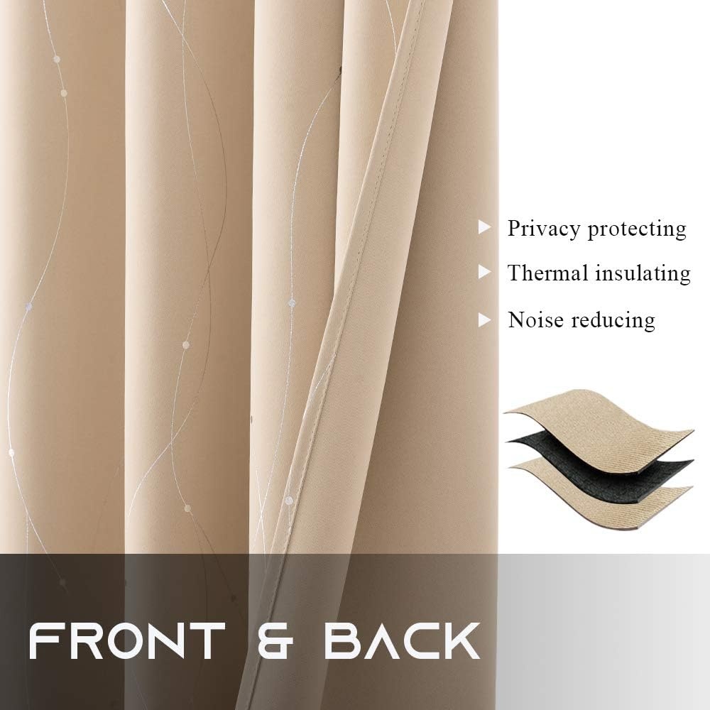 image:imageNICETOWN Grey Blackout Striped Pattern Curtains for Living Room 52 x 84Biscotti Beige