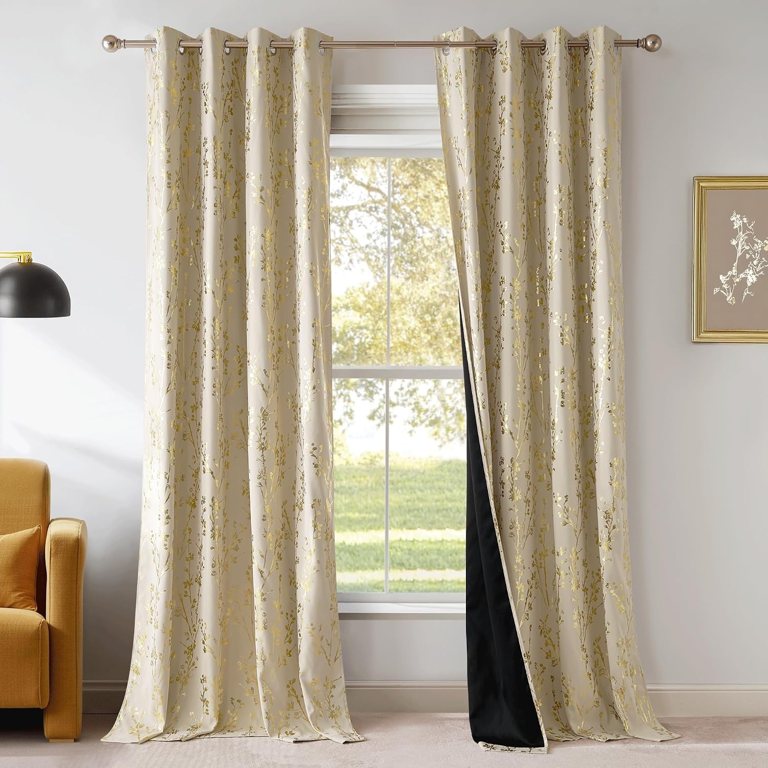 image:imageNICETOWN Grey Blackout Striped Pattern Curtains for Living Room 52 x 84Branch100 Blackout Beige