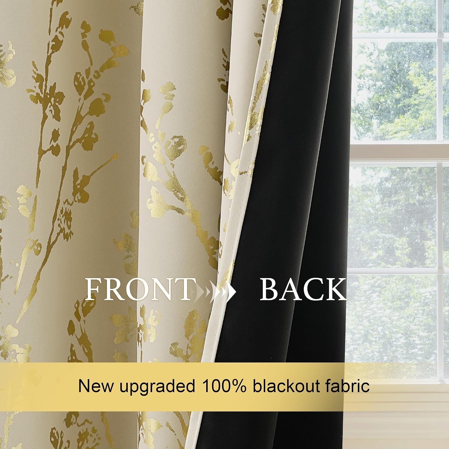 image:imageNICETOWN Grey Blackout Striped Pattern Curtains for Living Room 52 x 84Branch100 Blackout Beige