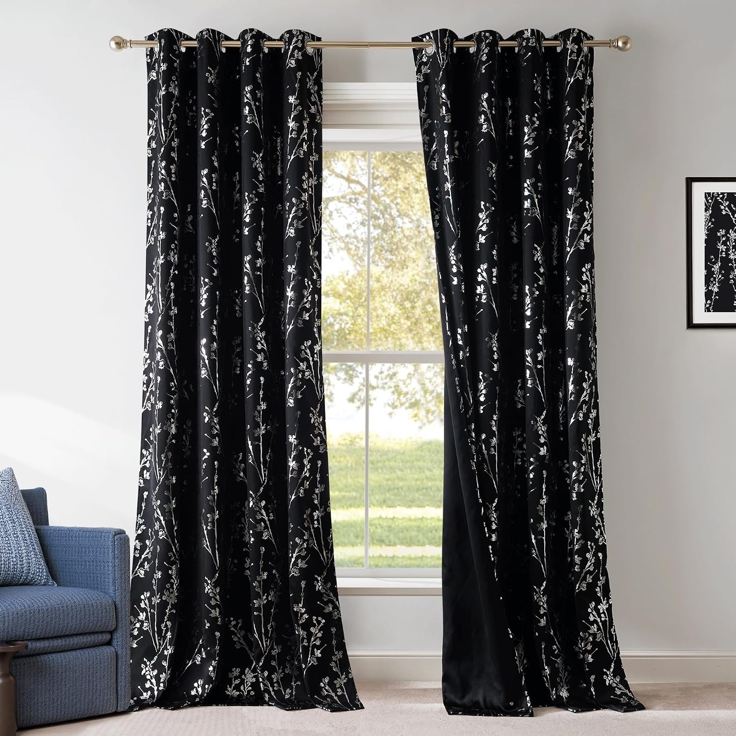 image:imageNICETOWN Grey Blackout Striped Pattern Curtains for Living Room 52 x 84Branch100 Blackout Black