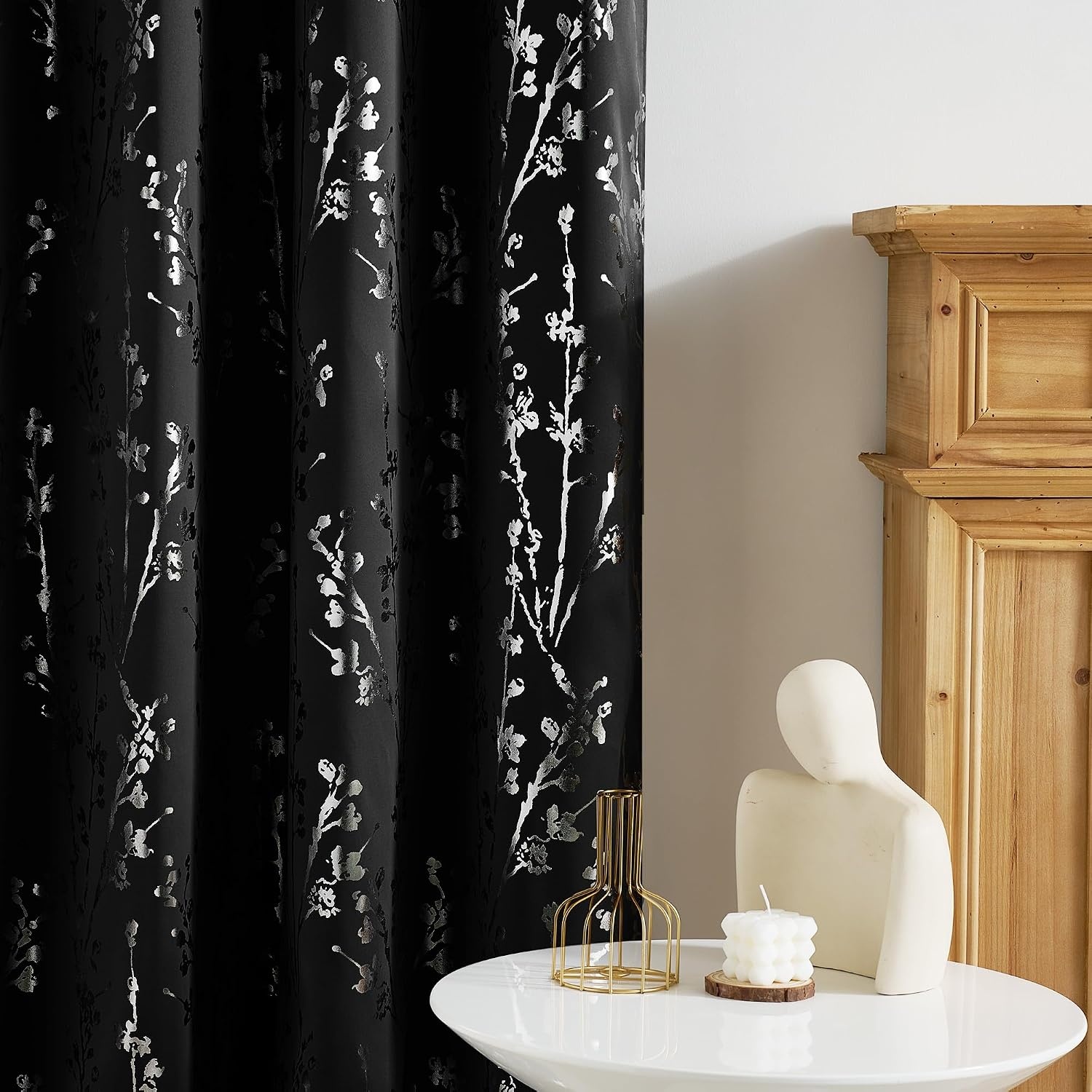 image:imageNICETOWN Grey Blackout Striped Pattern Curtains for Living Room 52 x 84Branch100 Blackout Black