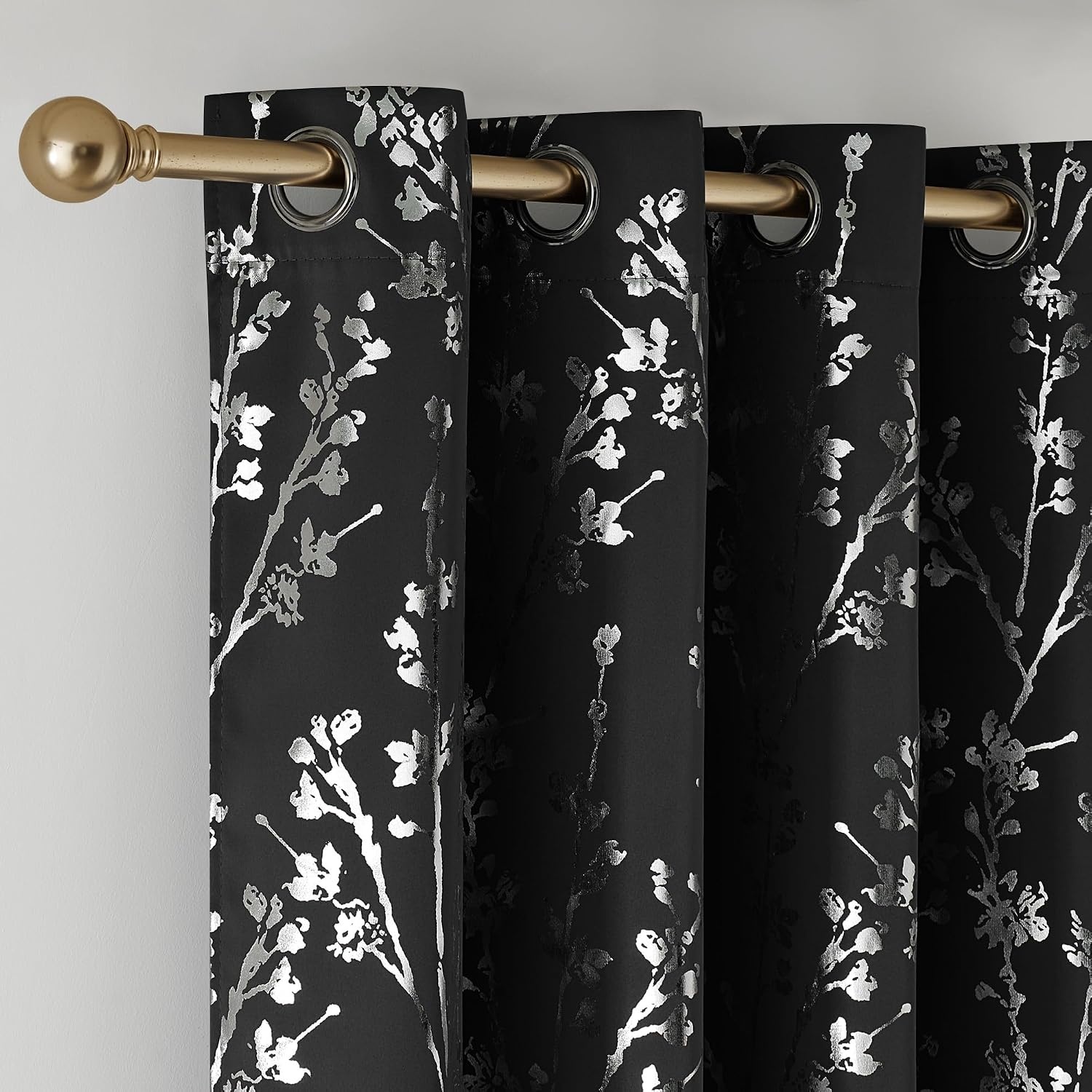 image:imageNICETOWN Grey Blackout Striped Pattern Curtains for Living Room 52 x 84Branch100 Blackout Black