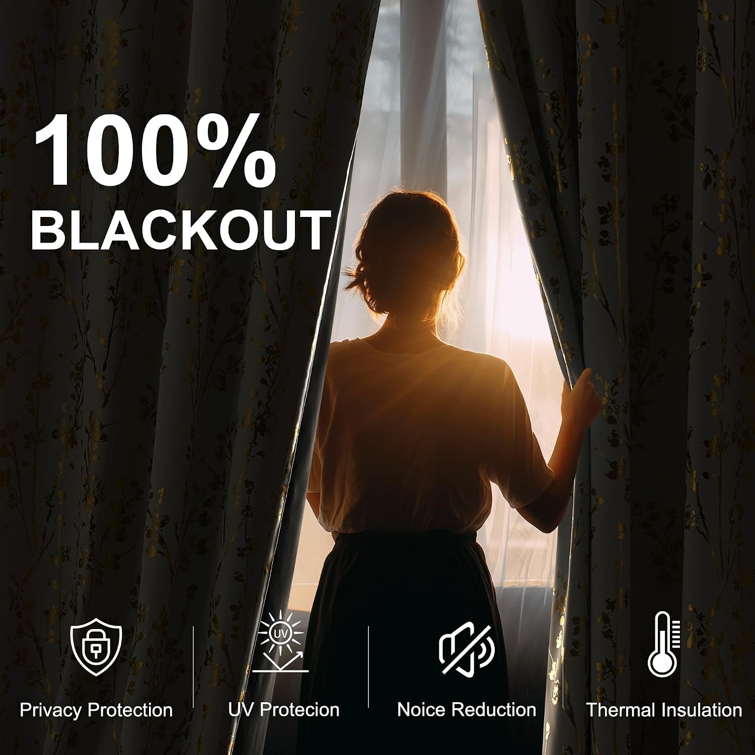 image:imageNICETOWN Grey Blackout Striped Pattern Curtains for Living Room 52 x 84Branch100 Blackout Greyish White