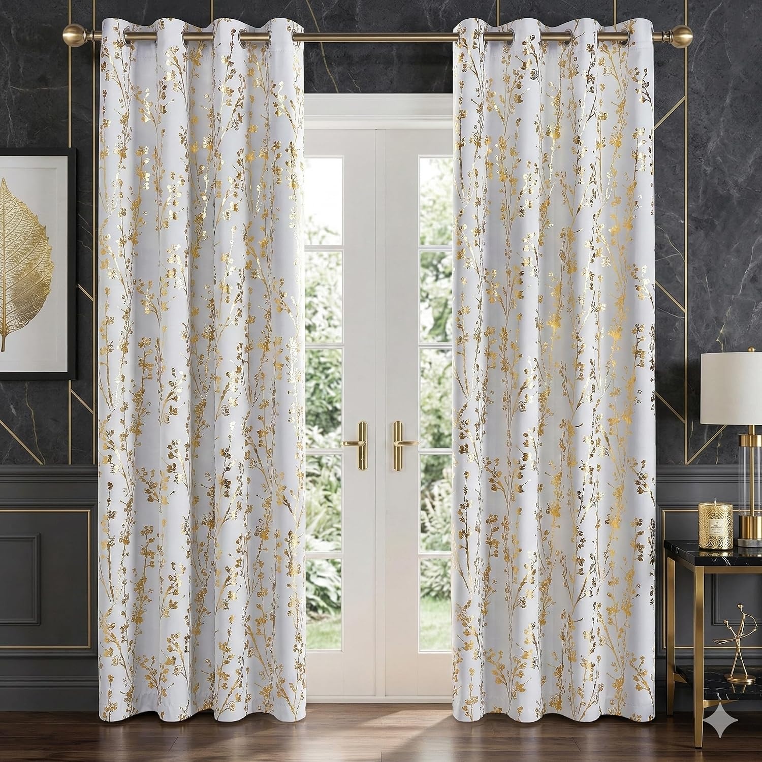 image:imageNICETOWN Grey Blackout Striped Pattern Curtains for Living Room 52 x 84Branch100 Blackout Greyish White