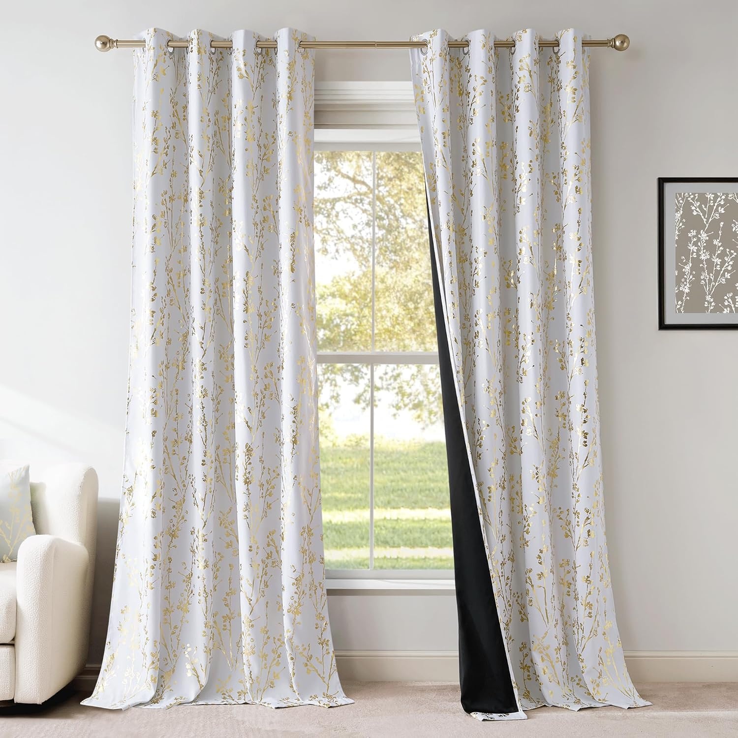 image:imageNICETOWN Grey Blackout Striped Pattern Curtains for Living Room 52 x 84Branch100 Blackout Greyish White
