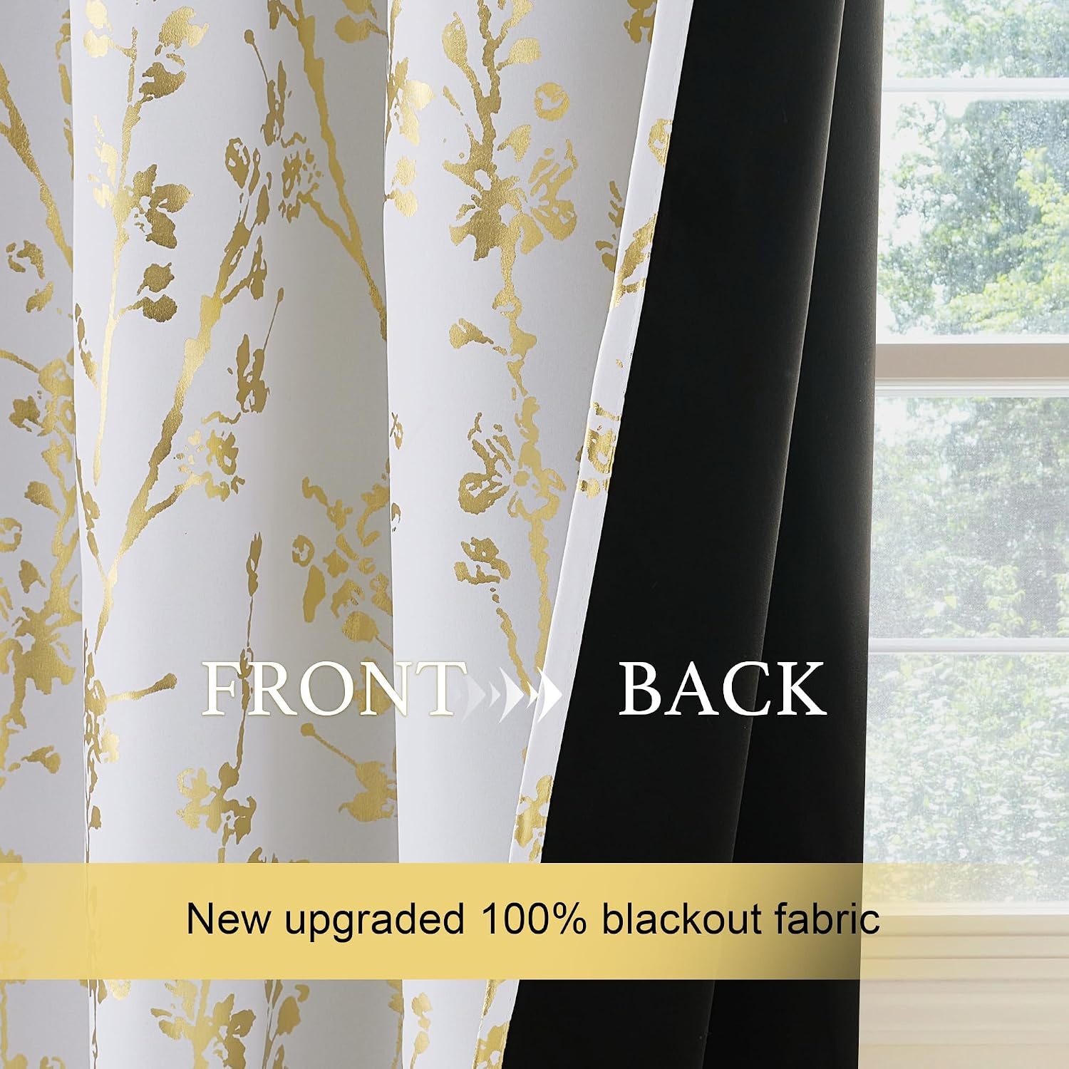 image:imageNICETOWN Grey Blackout Striped Pattern Curtains for Living Room 52 x 84Branch100 Blackout Greyish White
