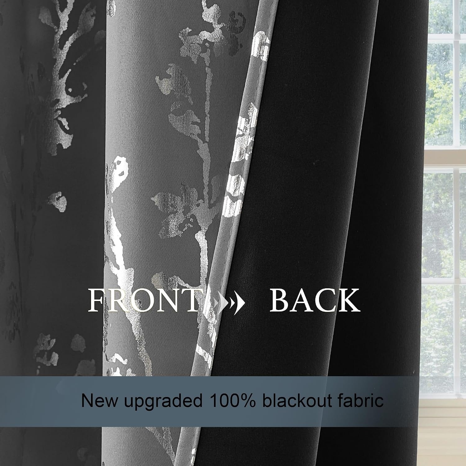 image:imageNICETOWN Grey Blackout Striped Pattern Curtains for Living Room 52 x 84Branch100 Blackout Silver Grey