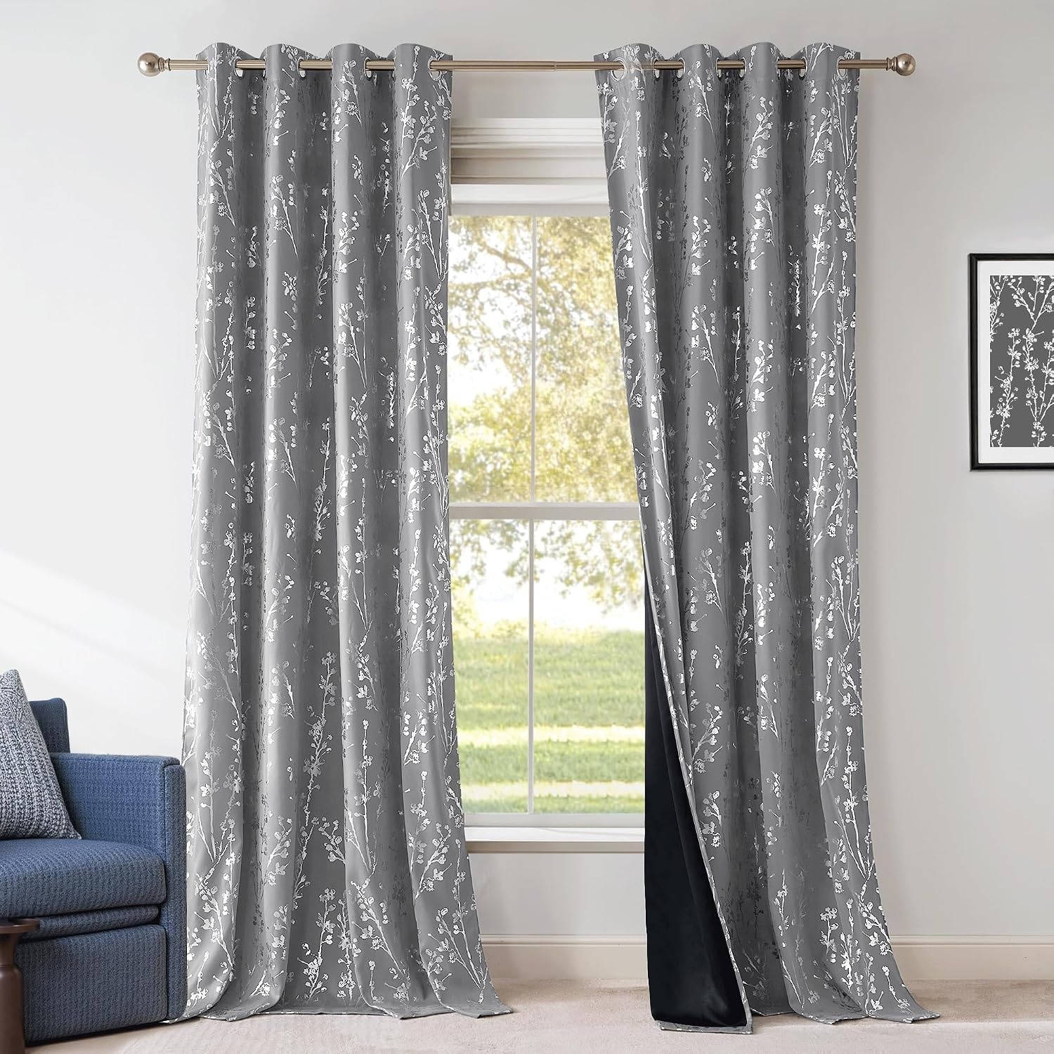image:imageNICETOWN Grey Blackout Striped Pattern Curtains for Living Room 52 x 84Branch100 Blackout Silver Grey