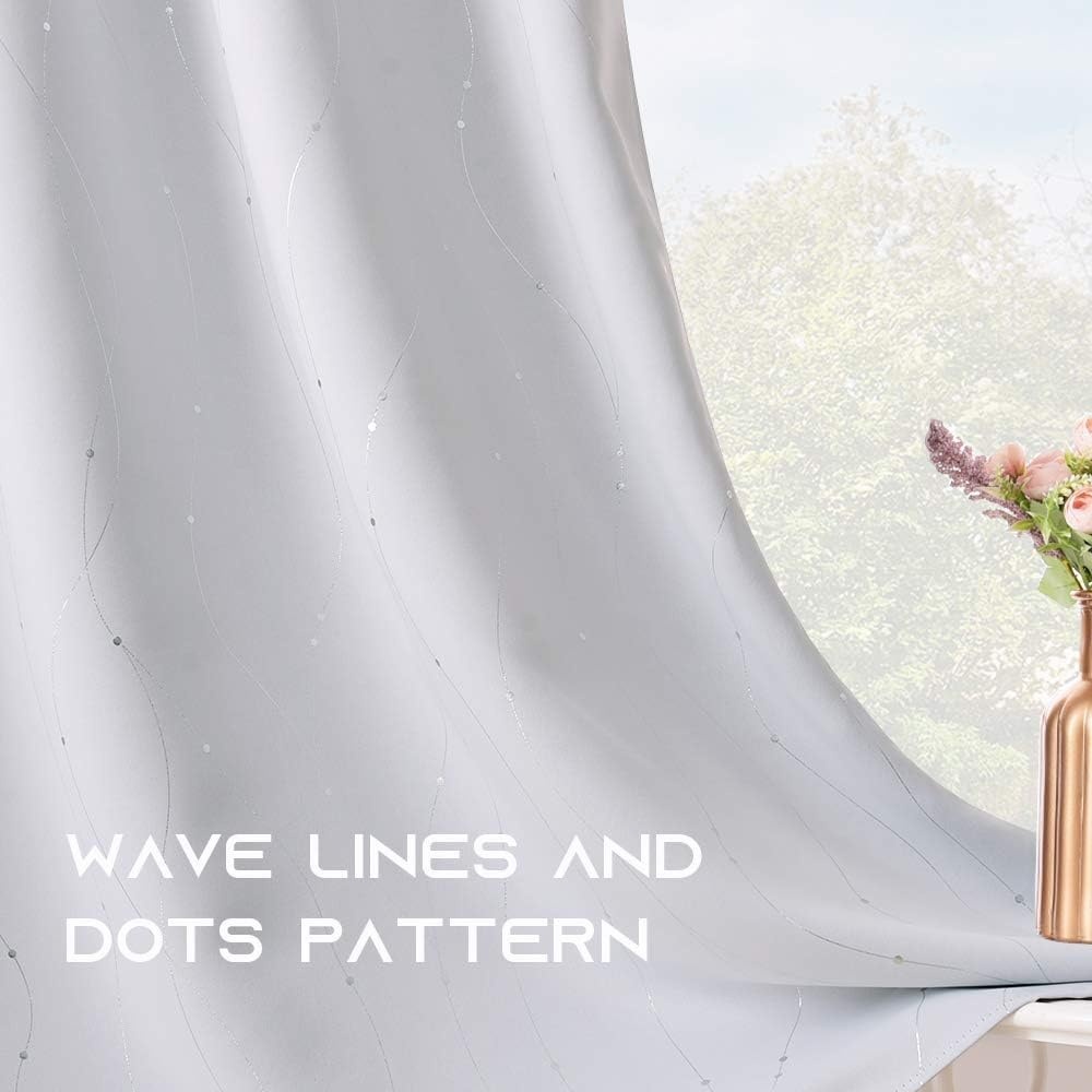 image:imageNICETOWN Grey Blackout Striped Pattern Curtains for Living Room 52 x 84Greyish White