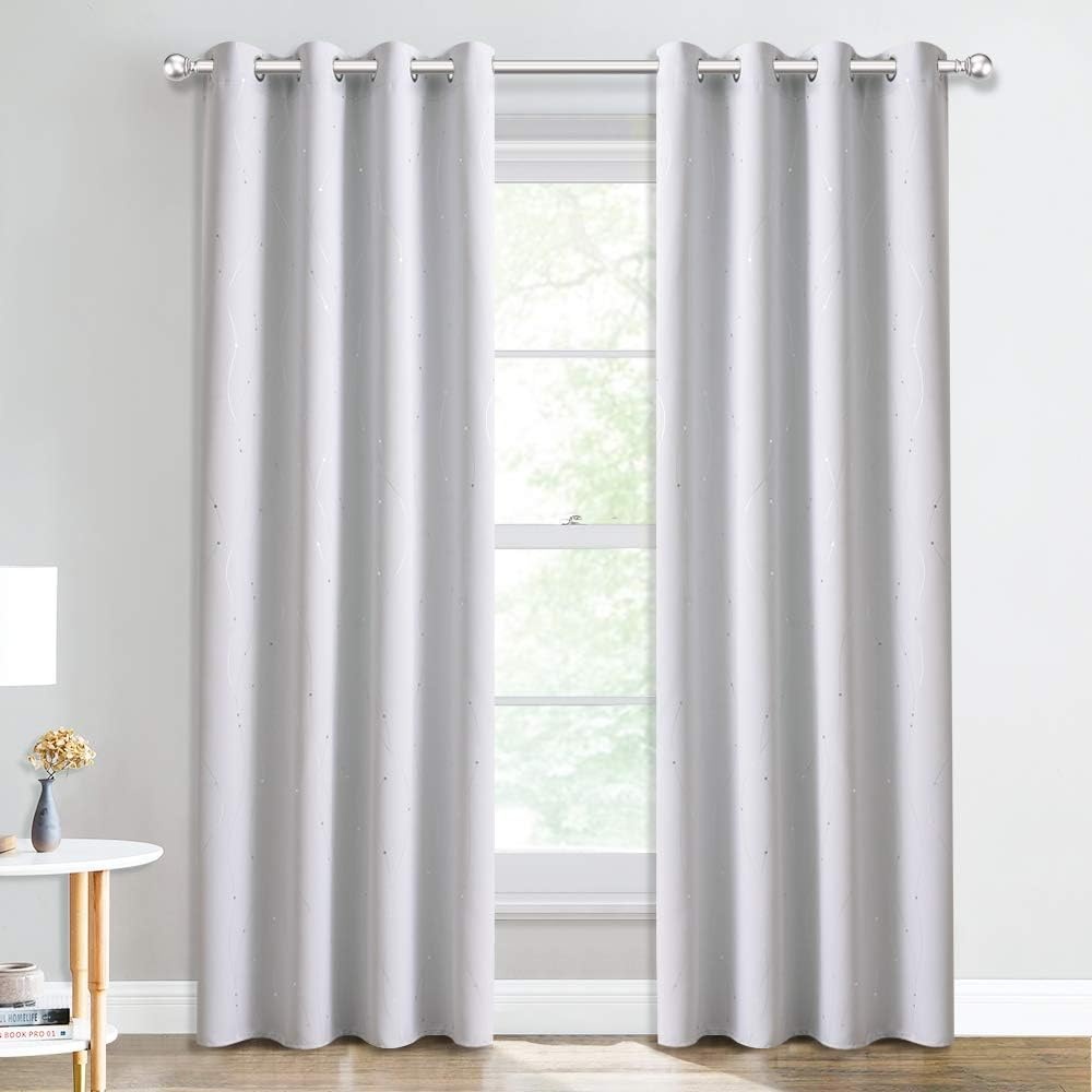 image:imageNICETOWN Grey Blackout Striped Pattern Curtains for Living Room 52 x 84Greyish White
