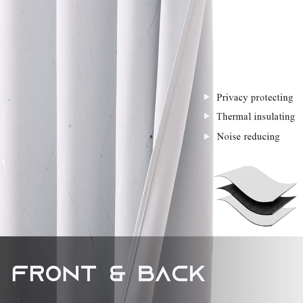 image:imageNICETOWN Grey Blackout Striped Pattern Curtains for Living Room 52 x 84Greyish White