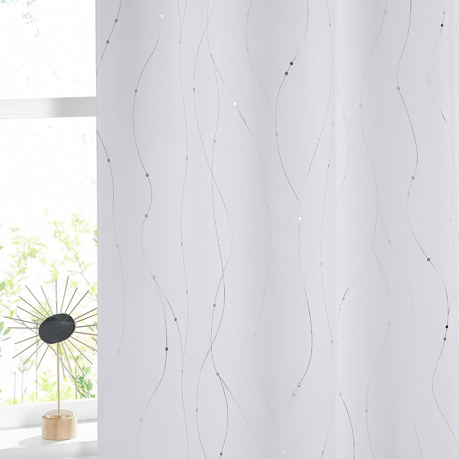 image:imageNICETOWN Grey Blackout Striped Pattern Curtains for Living Room 52 x 84Greyishwhite