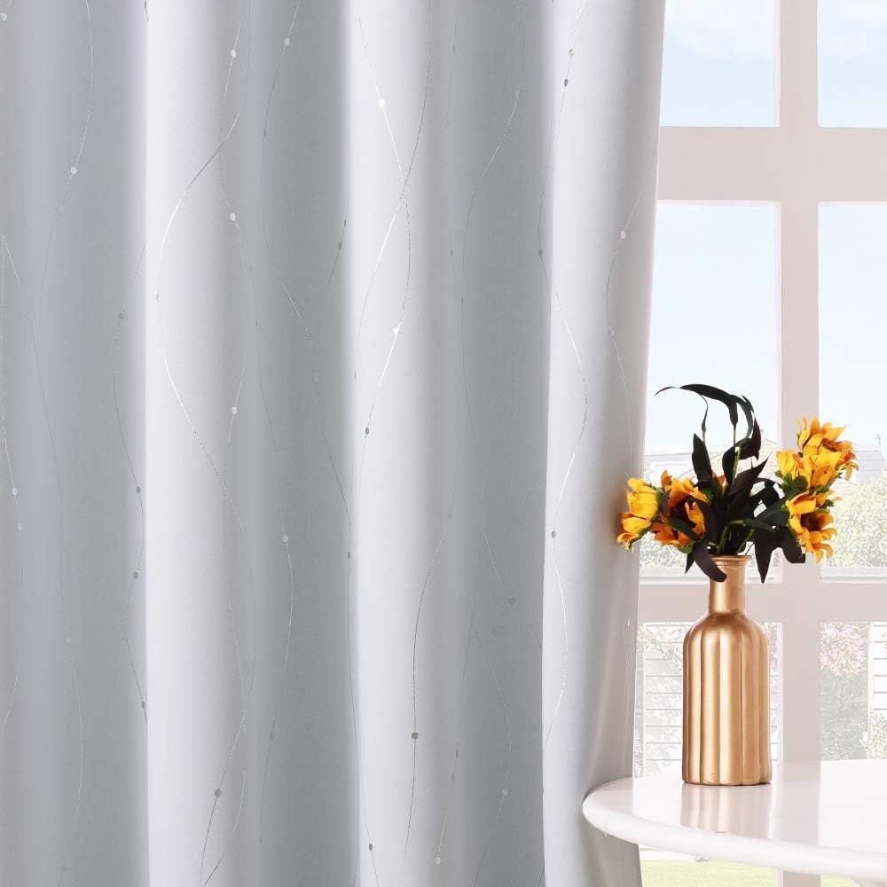 image:imageNICETOWN Grey Blackout Striped Pattern Curtains for Living Room 52 x 84Greyishwhite