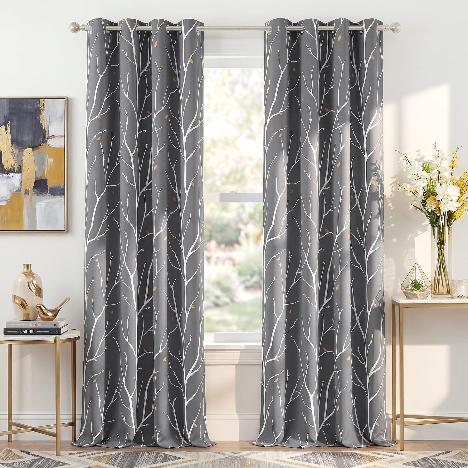 image:imageNICETOWN Grey Blackout Striped Pattern Curtains for Living Room 52 x 84Greywhite