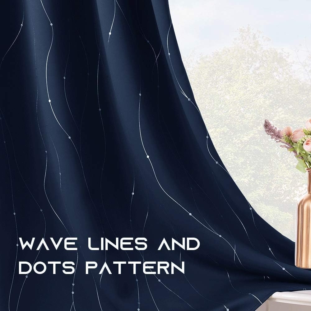 image:imageNICETOWN Grey Blackout Striped Pattern Curtains for Living Room 52 x 84Navy