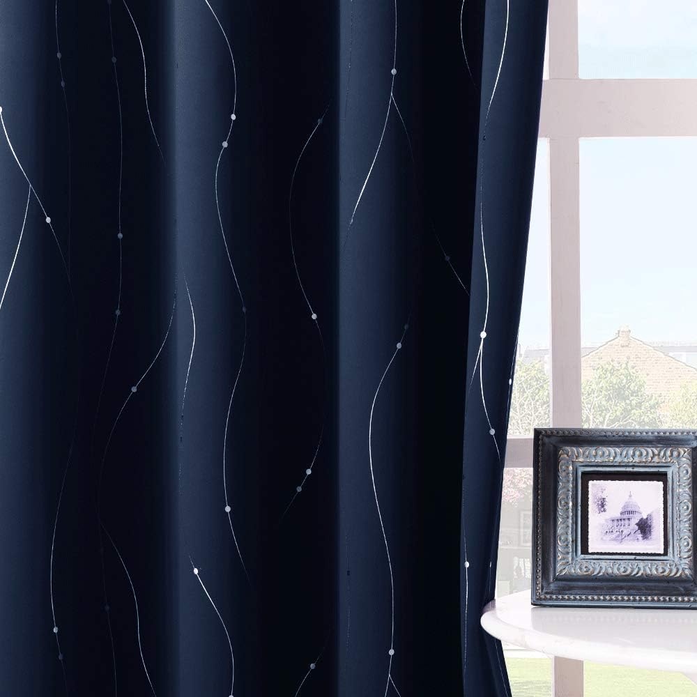 image:imageNICETOWN Grey Blackout Striped Pattern Curtains for Living Room 52 x 84Navy