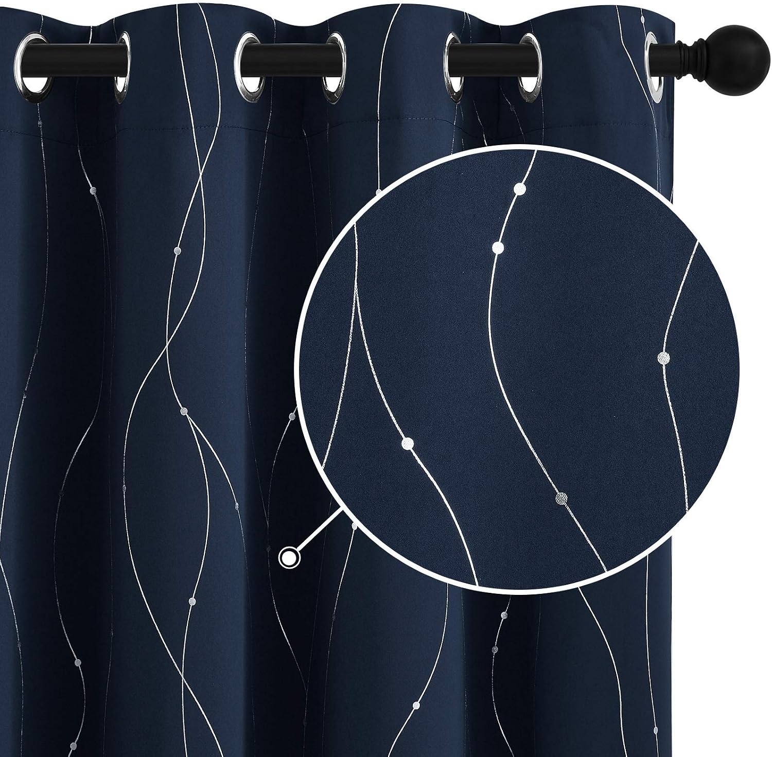 image:imageNICETOWN Grey Blackout Striped Pattern Curtains for Living Room 52 x 84Navy