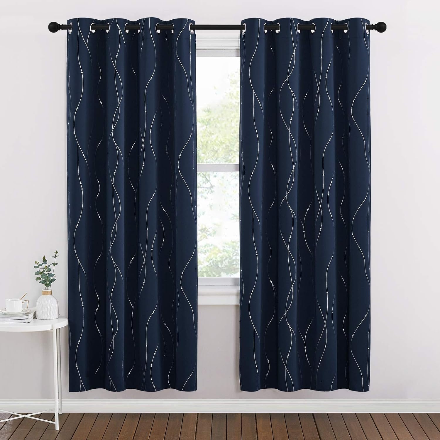 image:imageNICETOWN Grey Blackout Striped Pattern Curtains for Living Room 52 x 84Navy