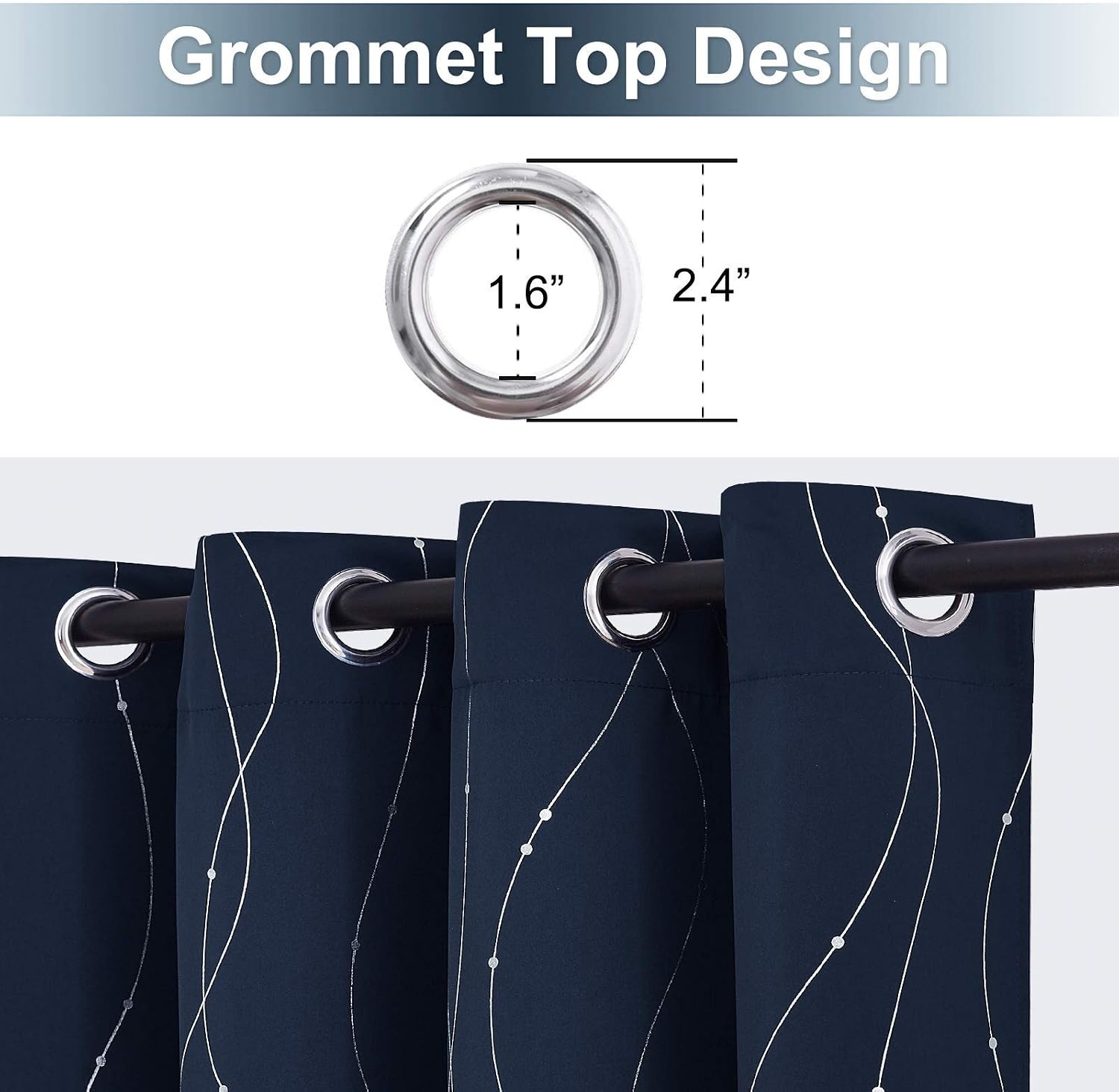 image:imageNICETOWN Grey Blackout Striped Pattern Curtains for Living Room 52 x 84Navy