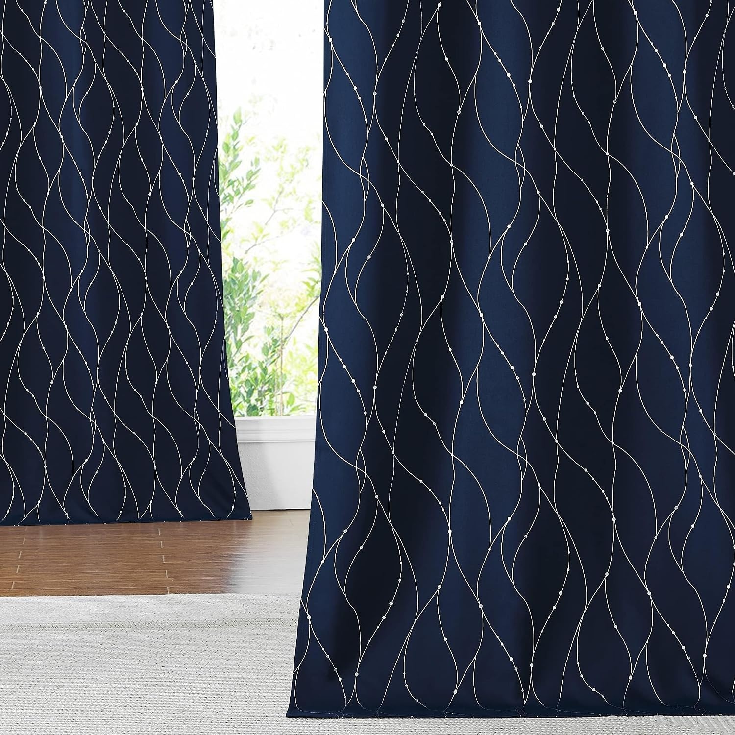 image:imageNICETOWN Grey Blackout Striped Pattern Curtains for Living Room 52 x 84Navy