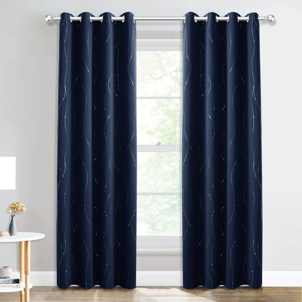 image:imageNICETOWN Grey Blackout Striped Pattern Curtains for Living Room 52 x 84Navy