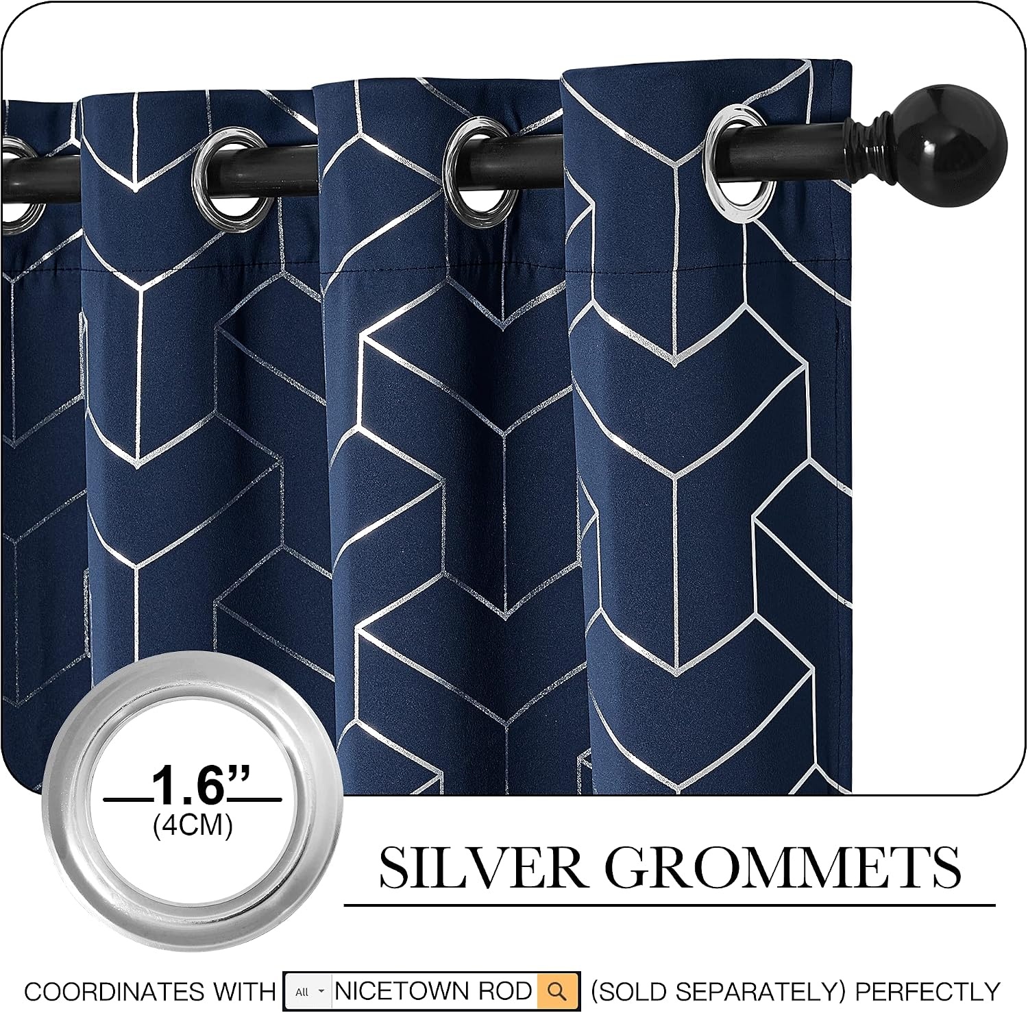 image:imageNICETOWN Grey Blackout Striped Pattern Curtains for Living Room 52 x 84Navy