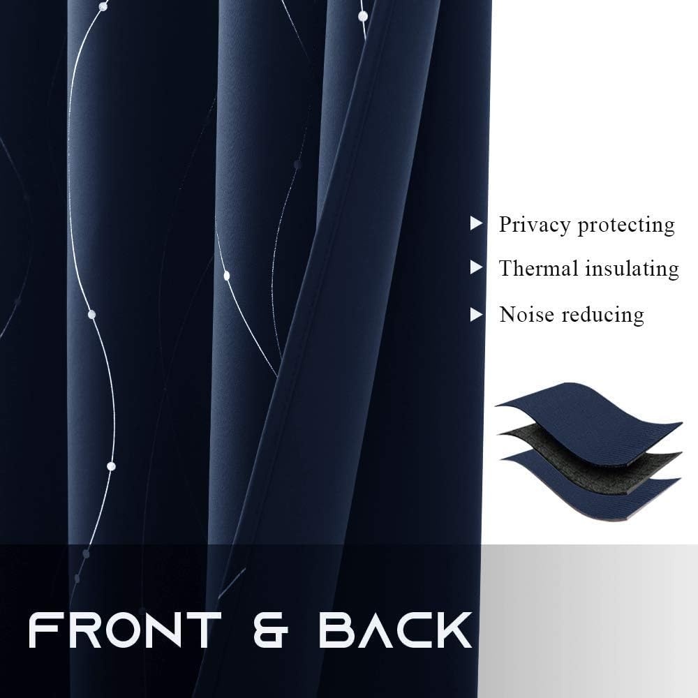 image:imageNICETOWN Grey Blackout Striped Pattern Curtains for Living Room 52 x 84Navy